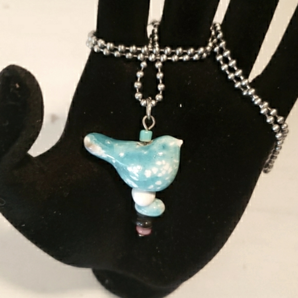 Ceramic Bird Pendant Ball Chain